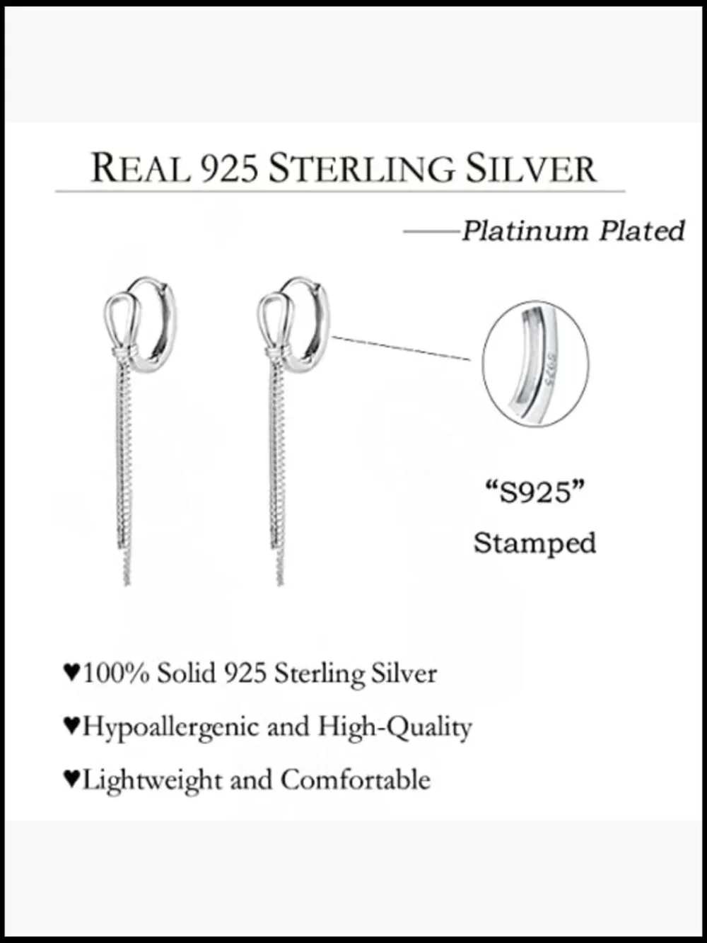 Sterling Silver Hoop Earrings Huggie Dangle Chain Earrings for Women Girls